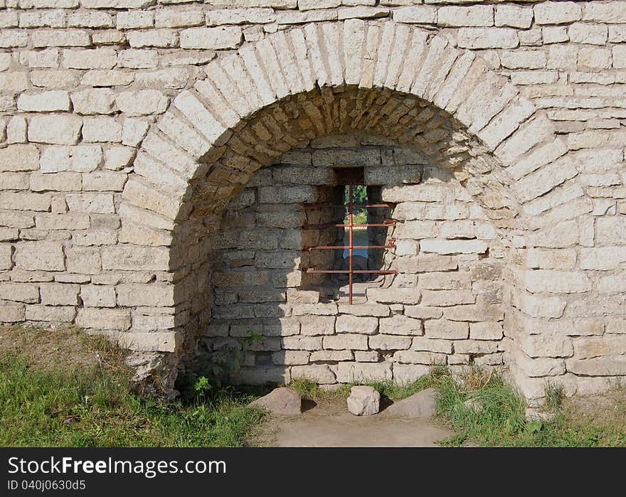 Window in the fort's wall. Window in the fort's wall