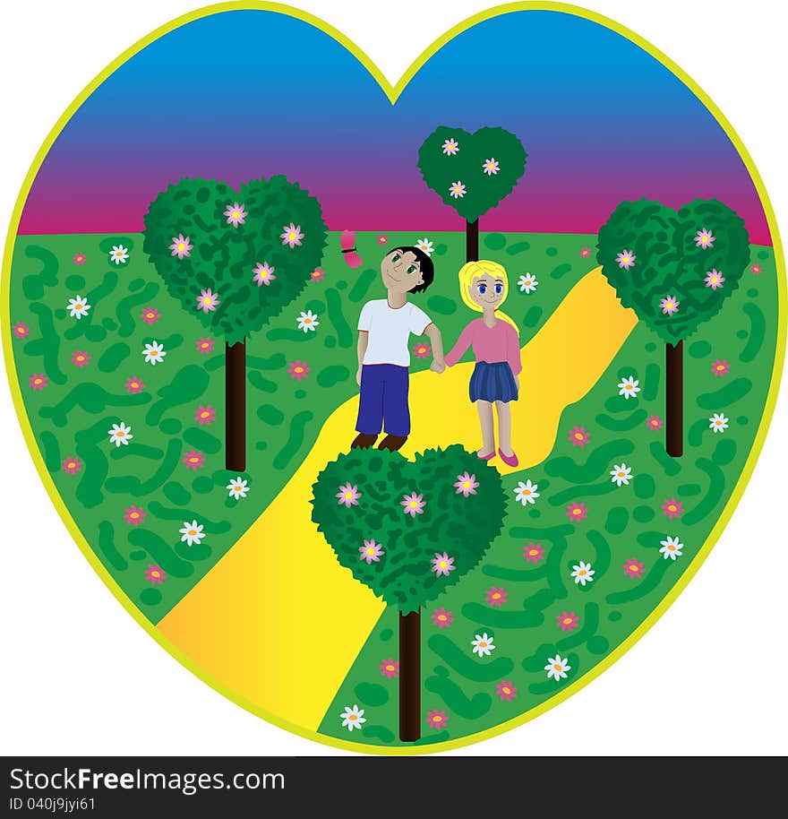 In the country of love. Vector illustration.