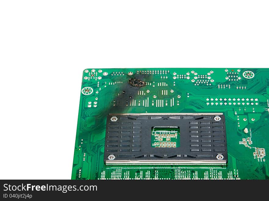 Detail of motherboard in studio on a white background