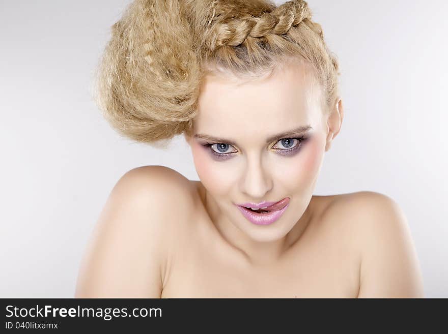 Young Pretty Woman With Beautiful Blond Hairs