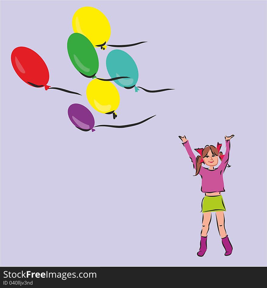 Girl playing with colorful balloons. Girl playing with colorful balloons