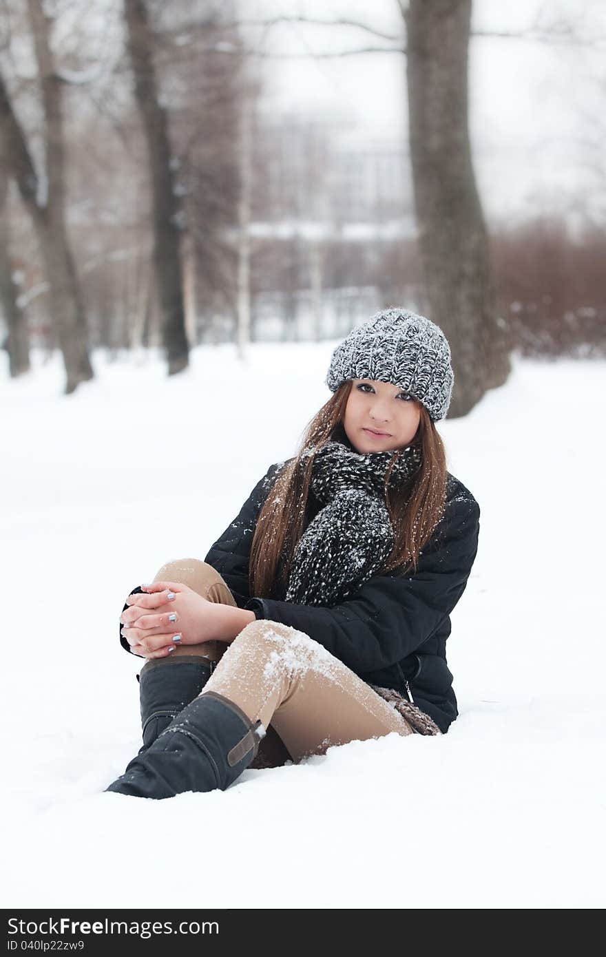 Girl For A Walk  In The Winter