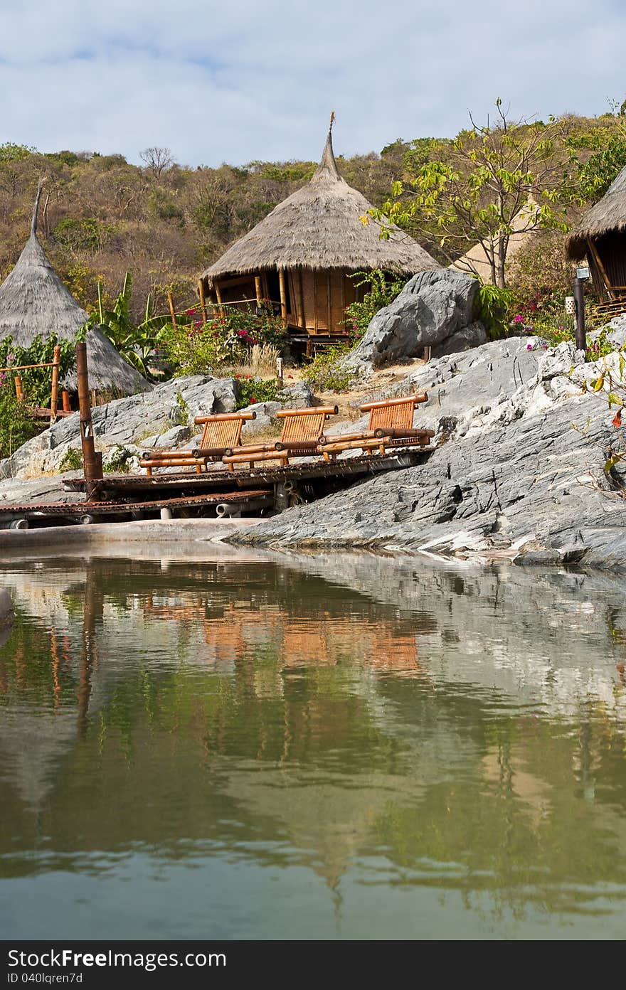 Bamboo Hut reflect on swimming pool