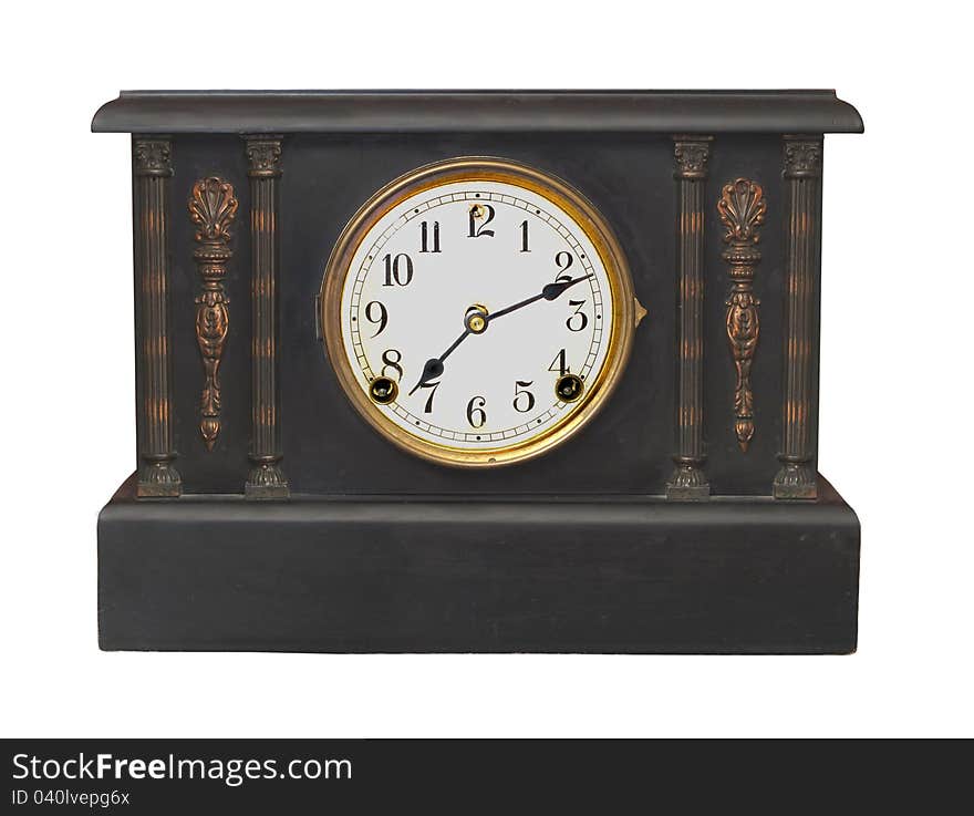 Vintage Black Mantle Clock Isolated