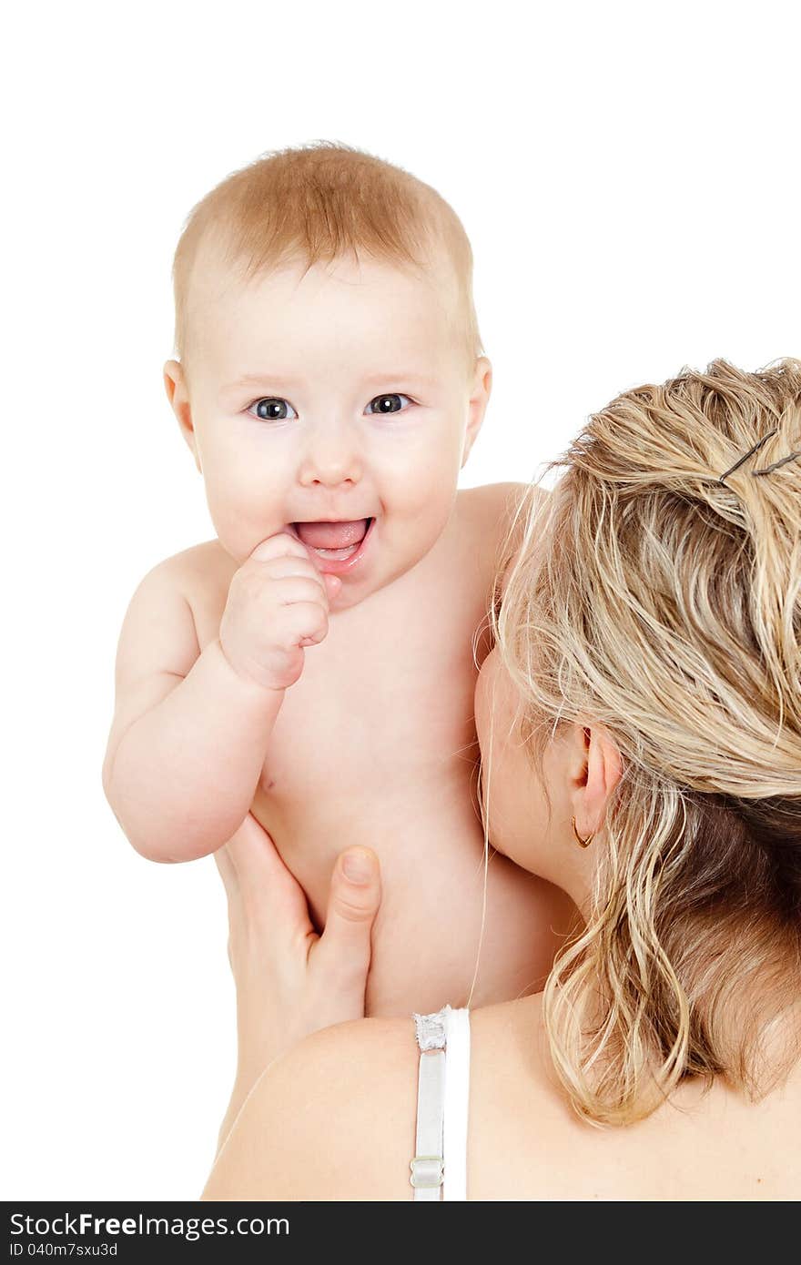 Loving Mother With Her Child On White Background