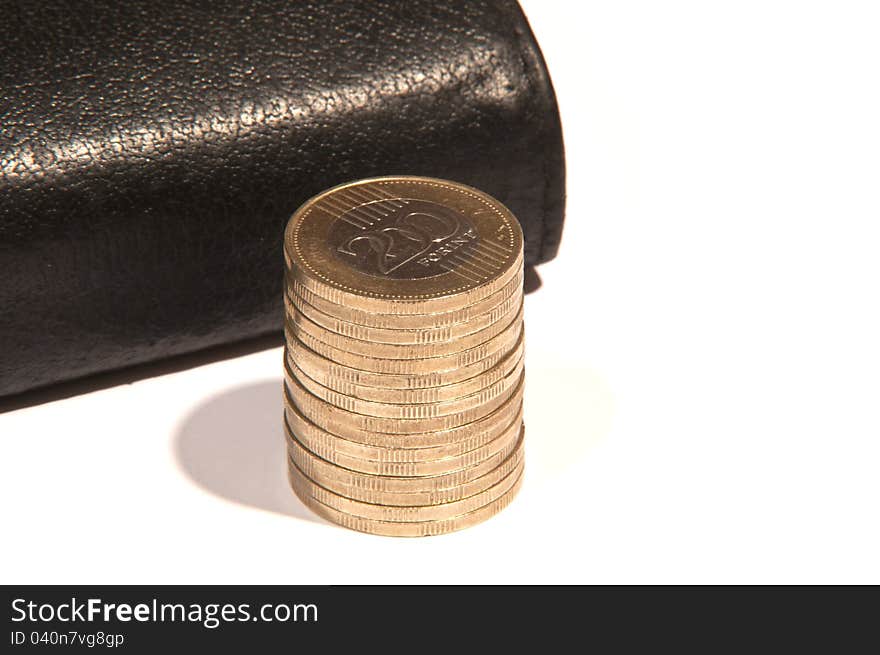 Black purse with Hungarian forint coins, HUF 200. Black purse with Hungarian forint coins, HUF 200