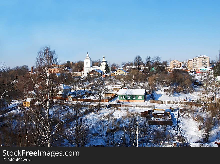 Kind on a city and Pokrova Presvjatoj Bogoroditsy's temple the city of Ruza Russia winter. Kind on a city and Pokrova Presvjatoj Bogoroditsy's temple the city of Ruza Russia winter