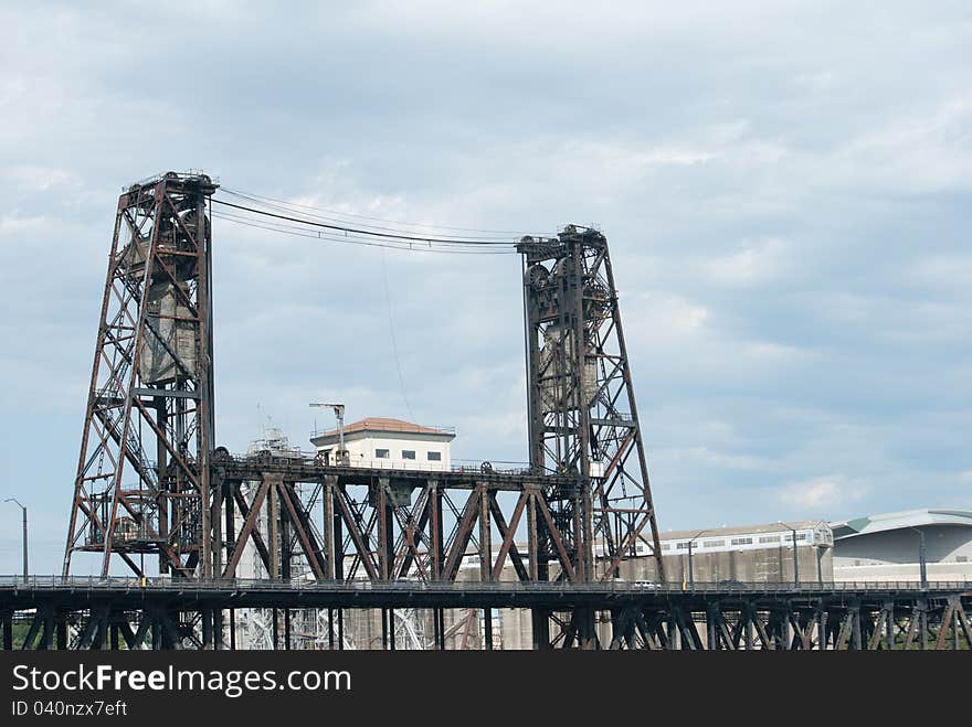 View of an interesting railway bridge in Portland Oregon. View of an interesting railway bridge in Portland Oregon