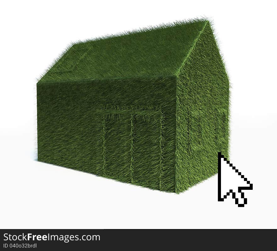 Cursor on Eco Green House isolated on white background.