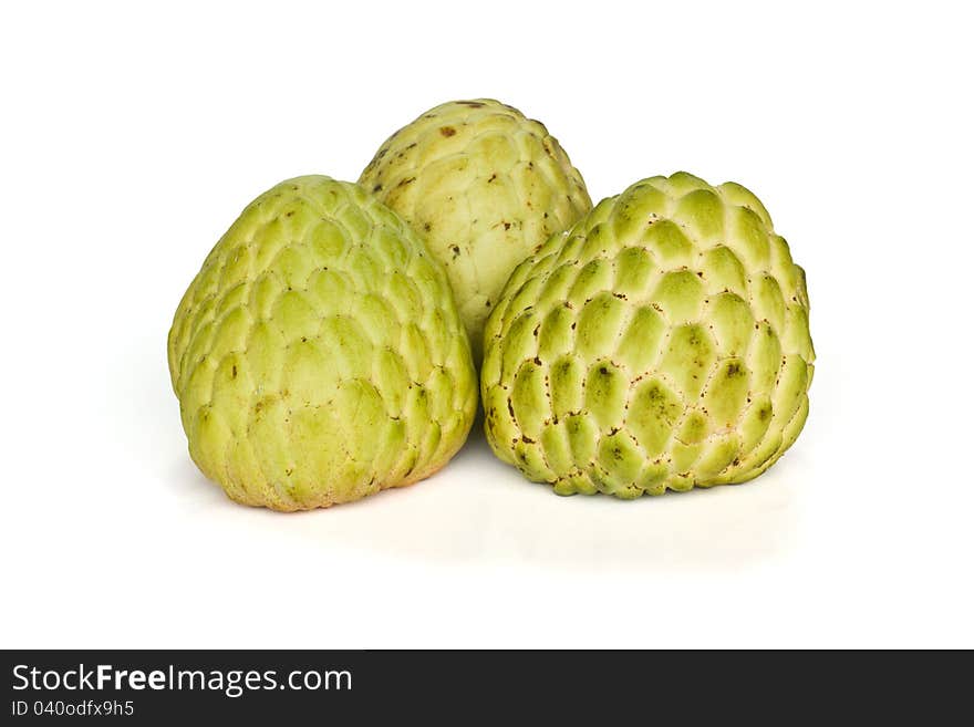 Tropical custard apple fruit on white background