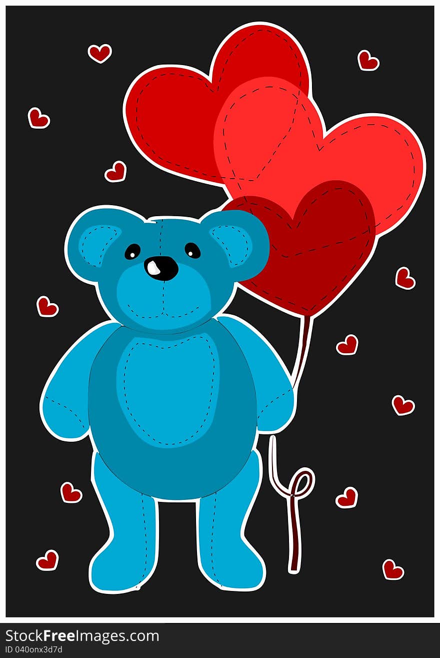 Blue teddy bear with red balloons hearts - . Blue teddy bear with red balloons hearts - .