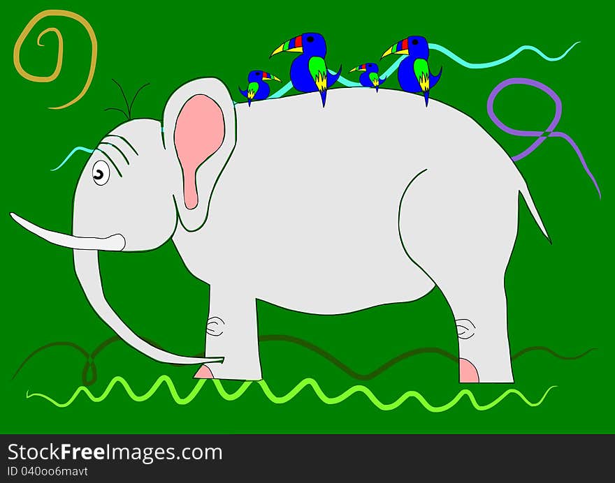 Elephant on the green background.