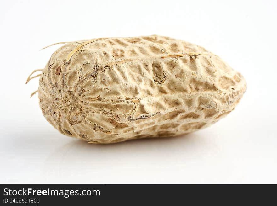 Closeup of a peanut with white background. Closeup of a peanut with white background.