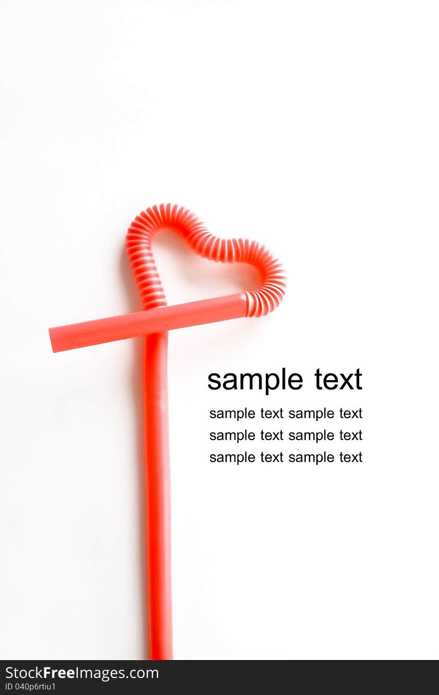 Red drinking straw in heart shape with text. Red drinking straw in heart shape with text