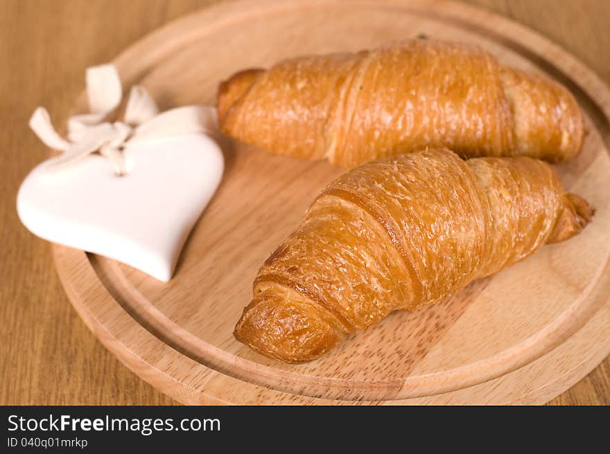 Two croissant for a delicious breakfast. Two croissant for a delicious breakfast