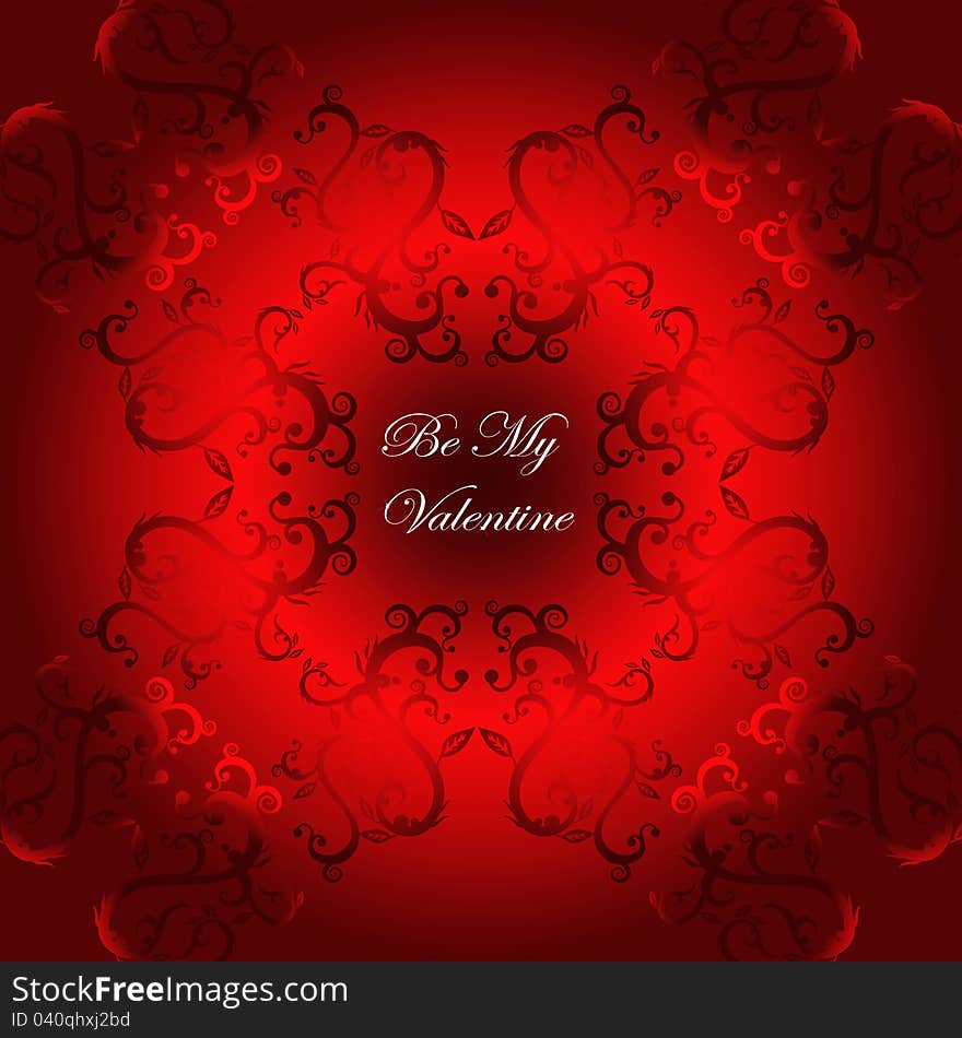 Be my valentine card with flourish red background. Be my valentine card with flourish red background.