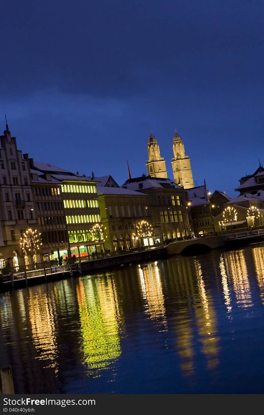 Zurich night cathedral