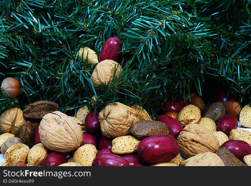 Christmas mixed nuts containing walnuts, pecans, brazil nuts, filbert, hazelnut