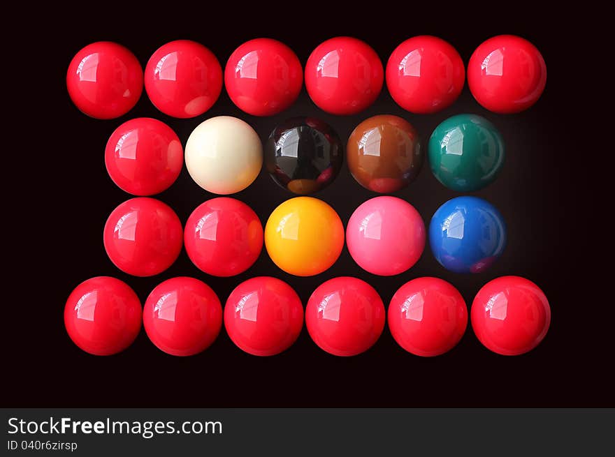 Snooker balls of various colors arranged in rows. Snooker balls of various colors arranged in rows