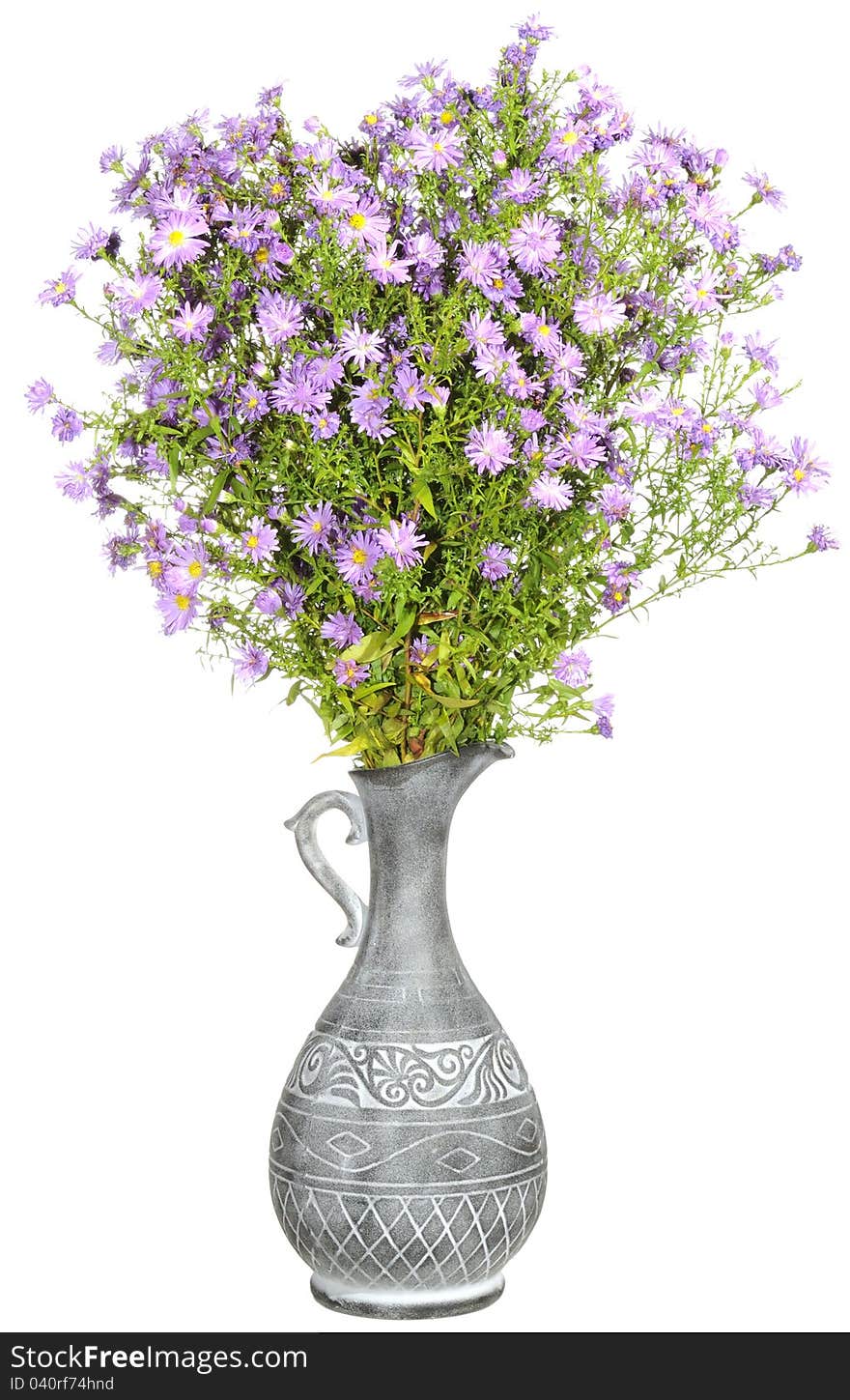 Bouquet of Pink Aster Flowers in Antique Vase