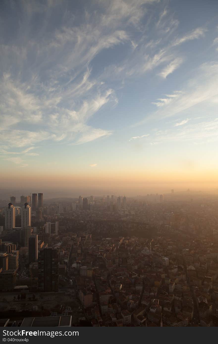 A view of Istanbul from its highest point at sunset. A view of Istanbul from its highest point at sunset