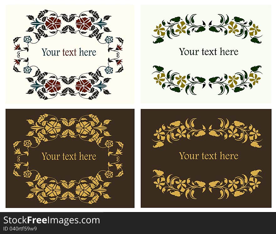 Vector illustration of flower decorative frames set. Indian style