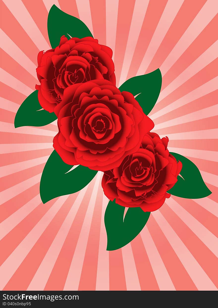 Red roses and green leaves background