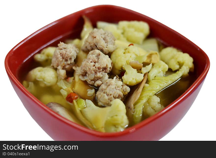 Clear soup with  minced pork and vegetable