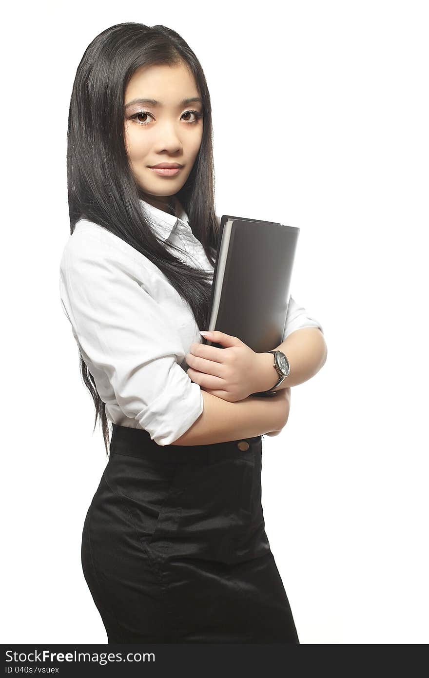 Beautiful sexy Asian businesswoman with documents