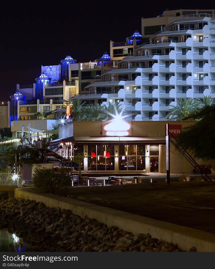 Eilat hotels area at night