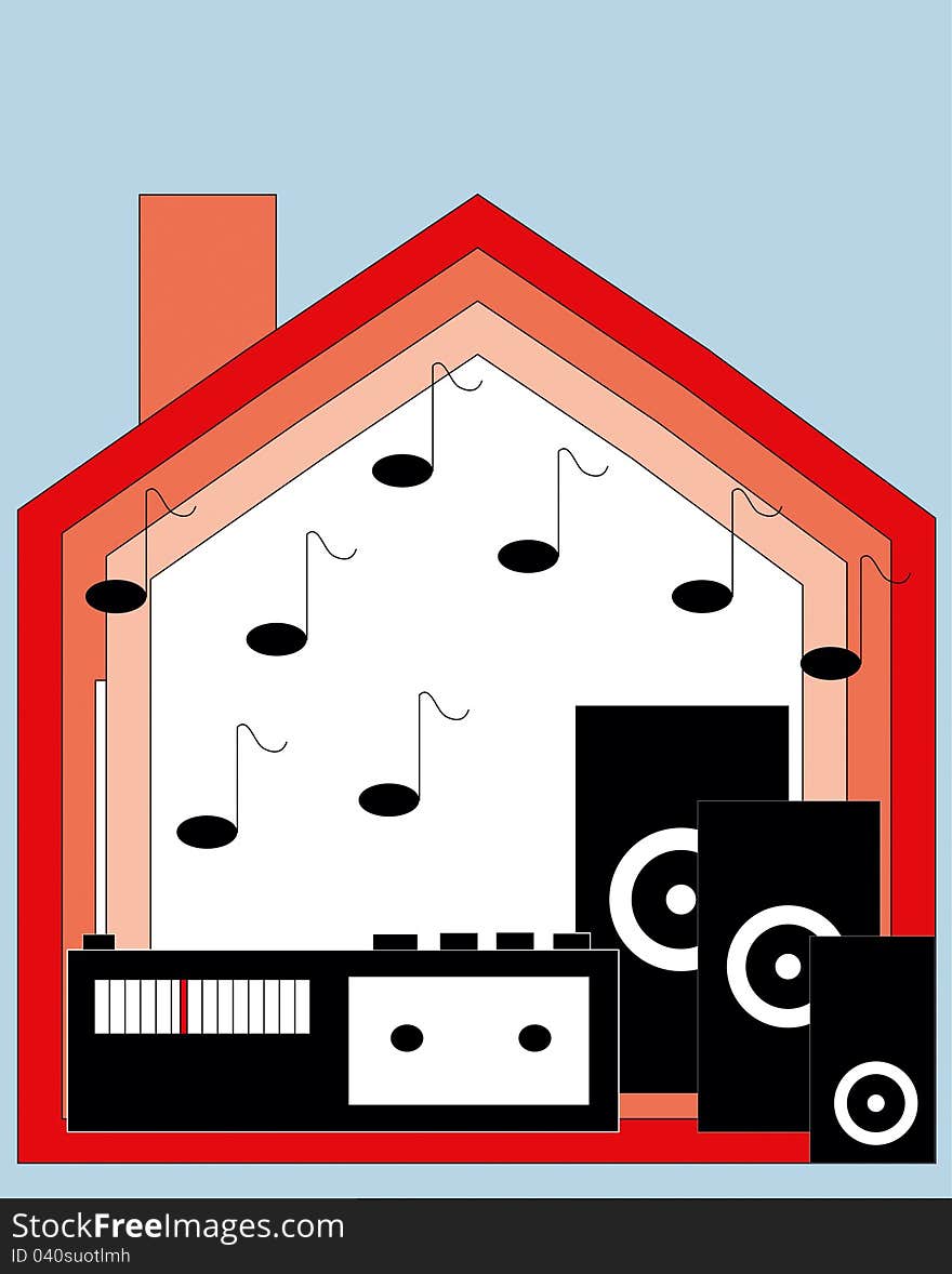 Vector illustration of house with music components. Vector illustration of house with music components