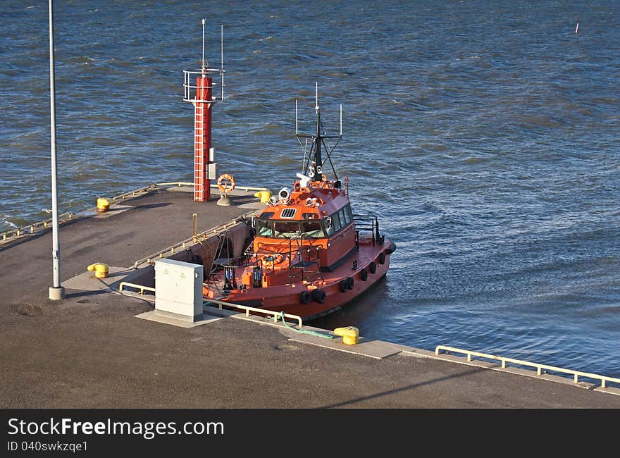 Orange Pilot Boat In Harbour