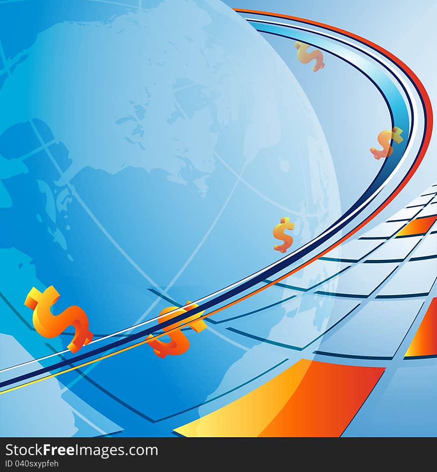 Vector background with globe and dollars