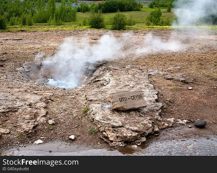 Small geyser in the geothermal area, Iceland