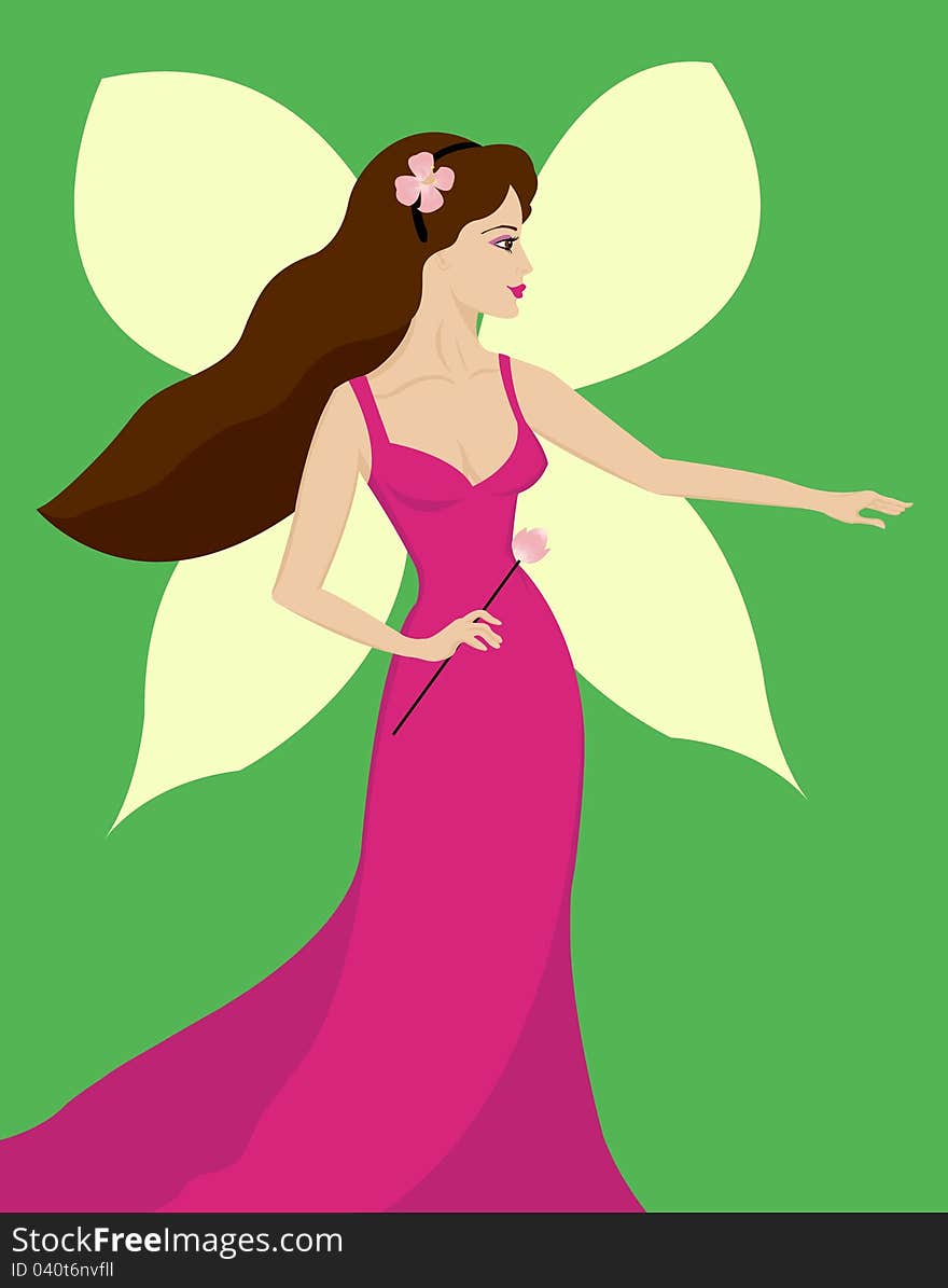 Beautiful Woman Fairy With Wings In Fashion Dress