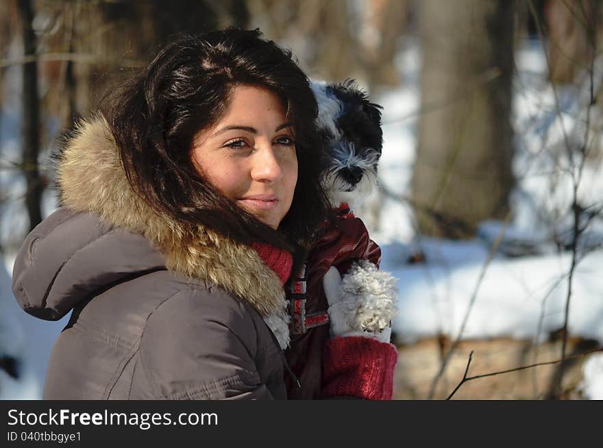 Girl with her small dog