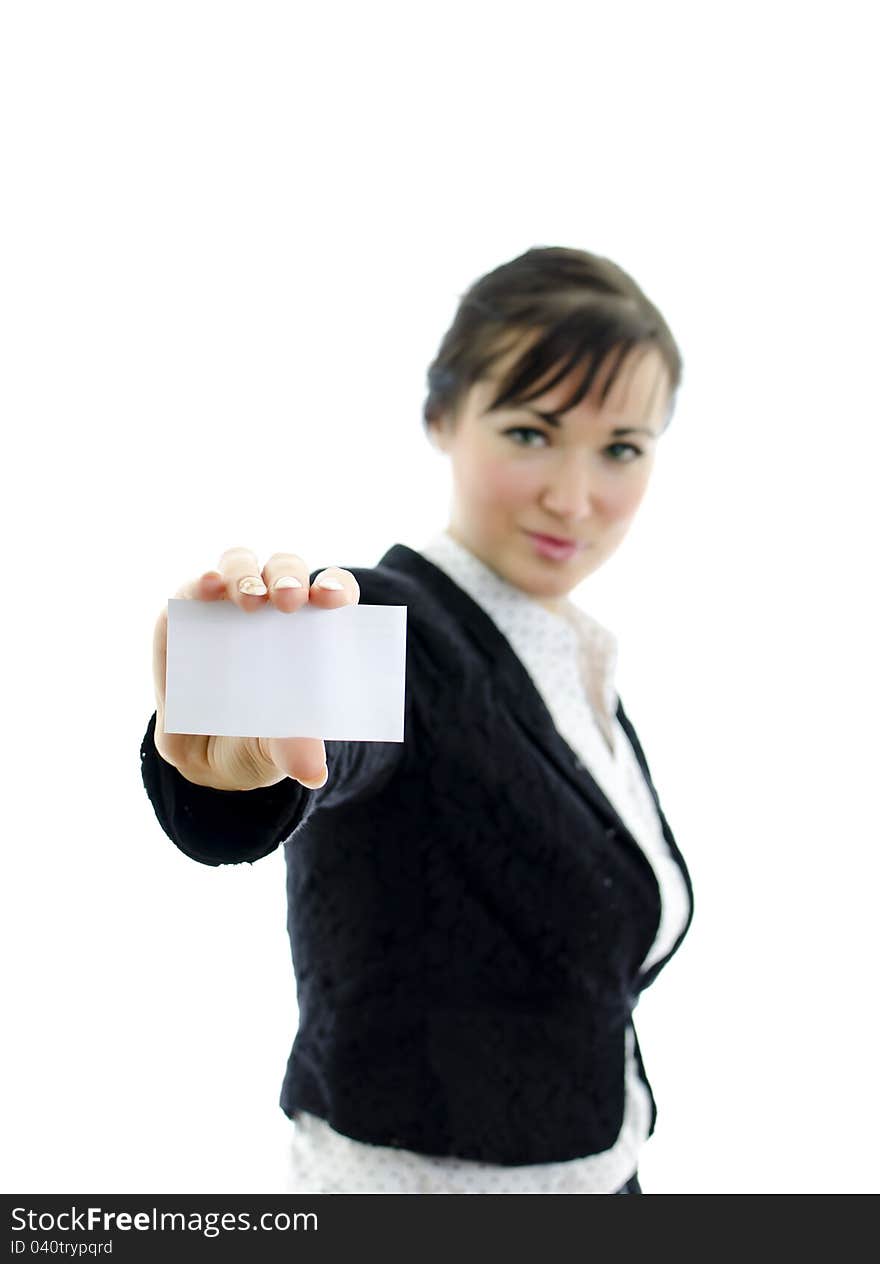 Executive Woman With Business Card Or White Sign