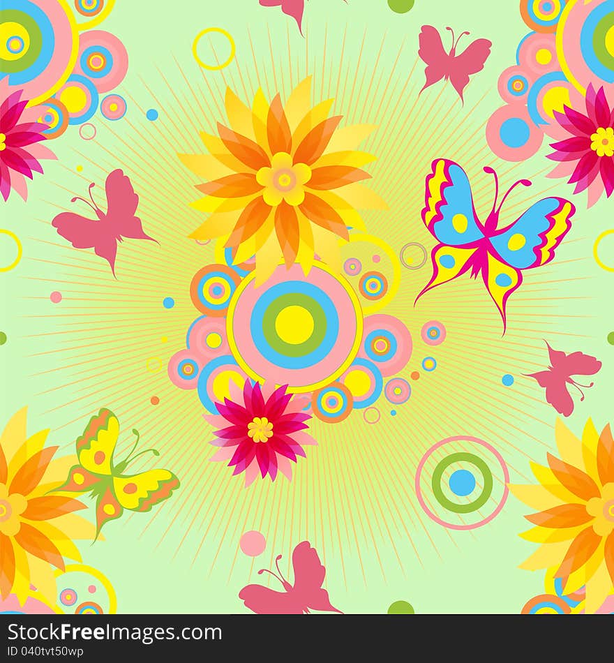 Seamless  pattern with  flowers and butterflies .