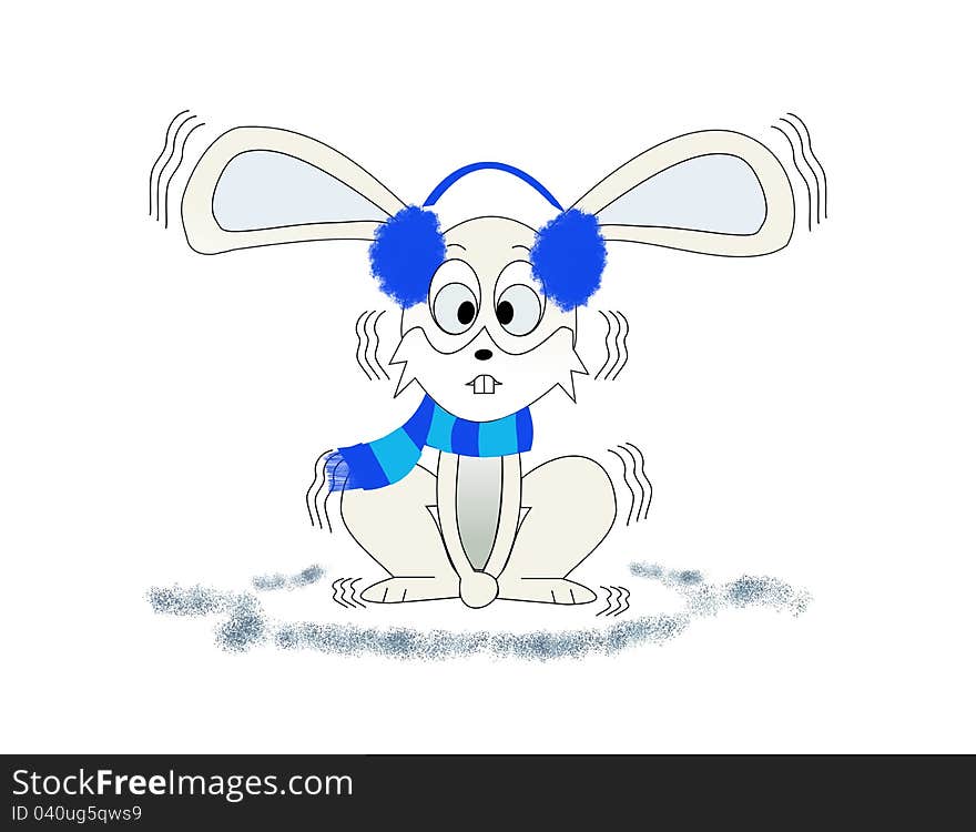 An illustration of a rabbit in earmuffs and a scarf shivering in the cold. An illustration of a rabbit in earmuffs and a scarf shivering in the cold