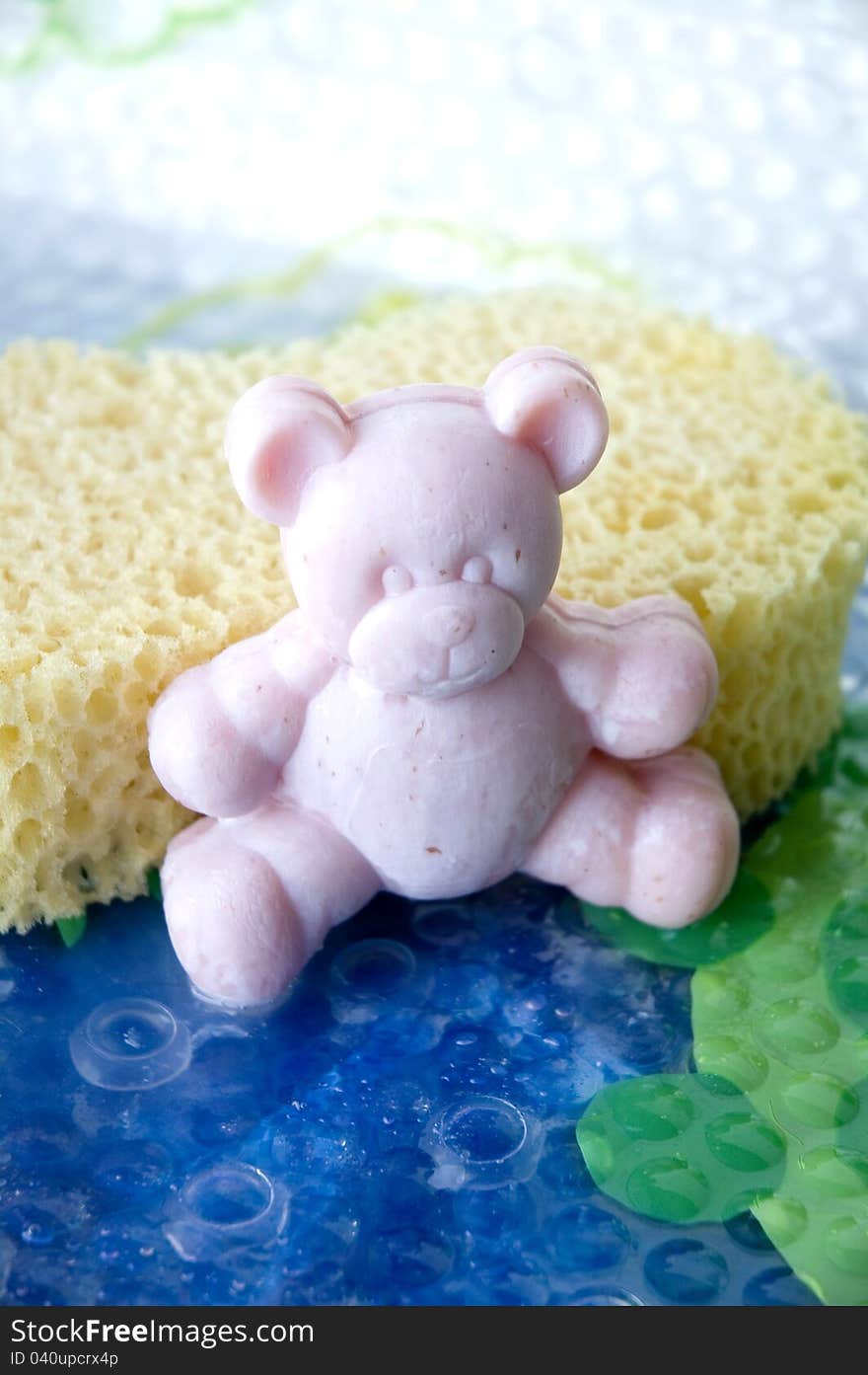 Pink teddy bear soap bar in bathtime