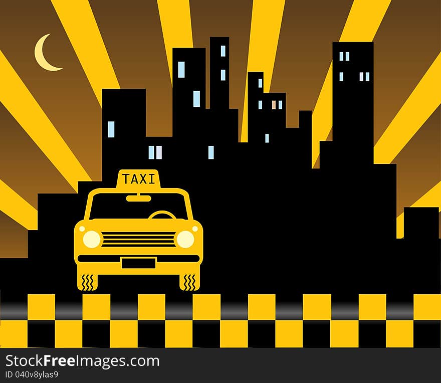 Urban taxi background, color illustration