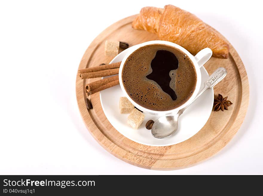 Delicious Breakfast With Fresh Coffee And Croissan