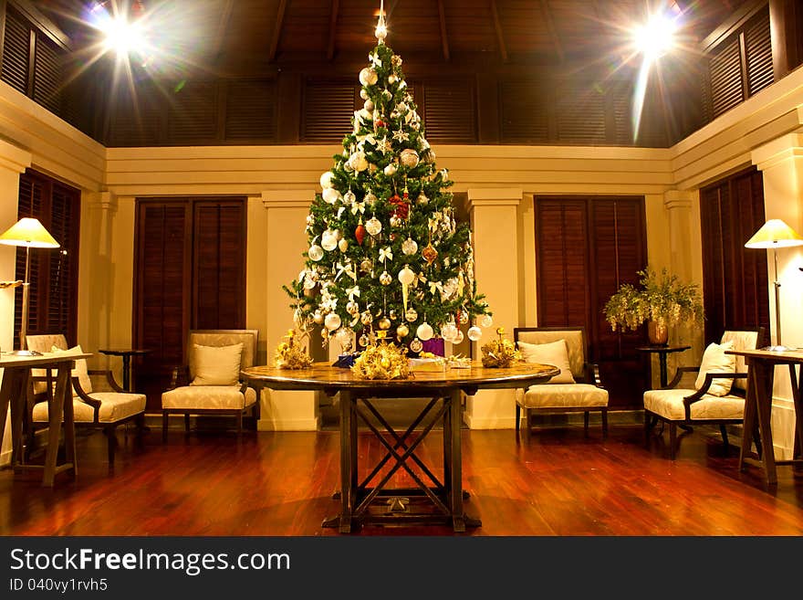 Christmas tree adorned with lights and sparkling stars