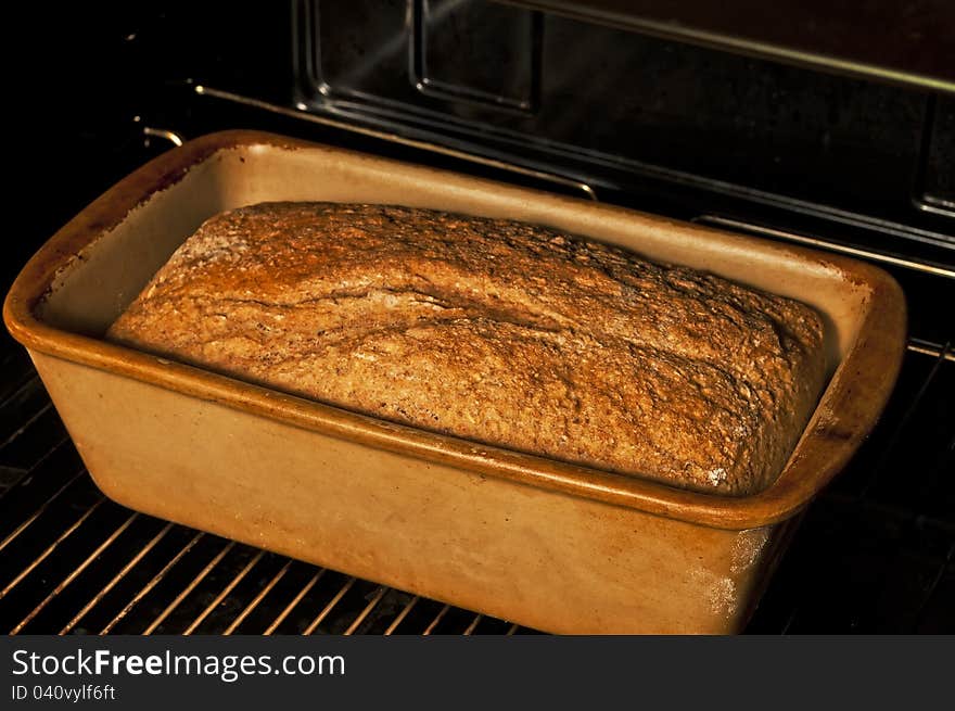 Cripsy whole grain bread in an oven