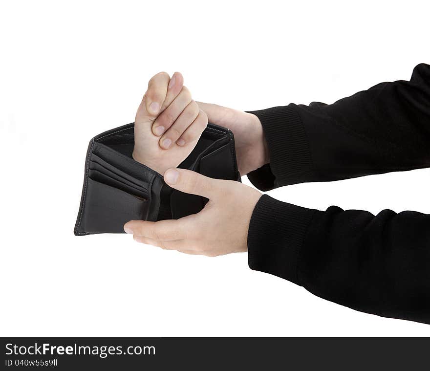 Image of the hands, wallet and gesture in it