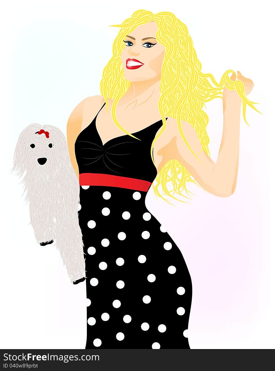 Glamour girl in a black dress with a dog. Glamour girl in a black dress with a dog