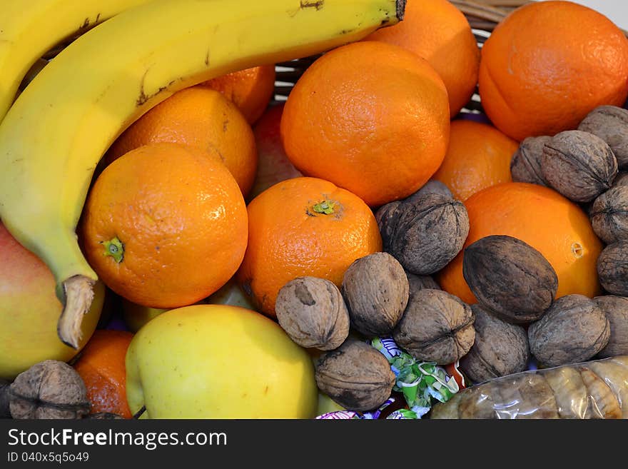 Fruits and wicker basket