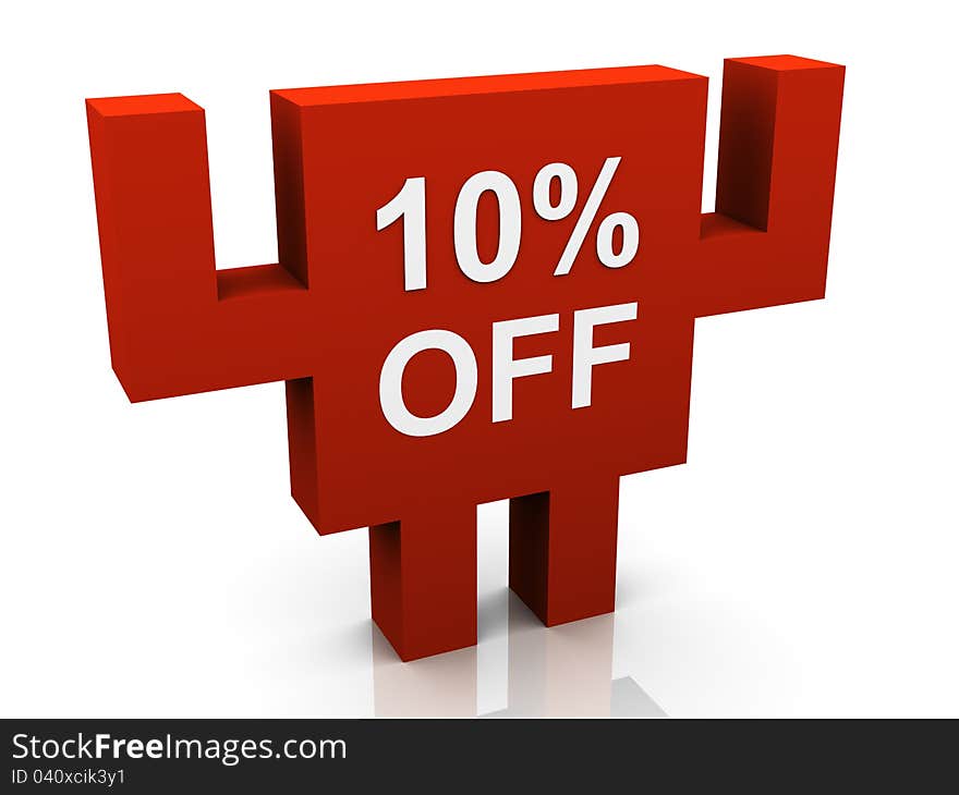 3d 10% off promotional sign. 3d 10% off promotional sign