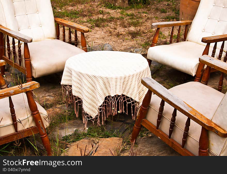 Outdoor furniture in a typical patio on a sunny day. Outdoor furniture in a typical patio on a sunny day