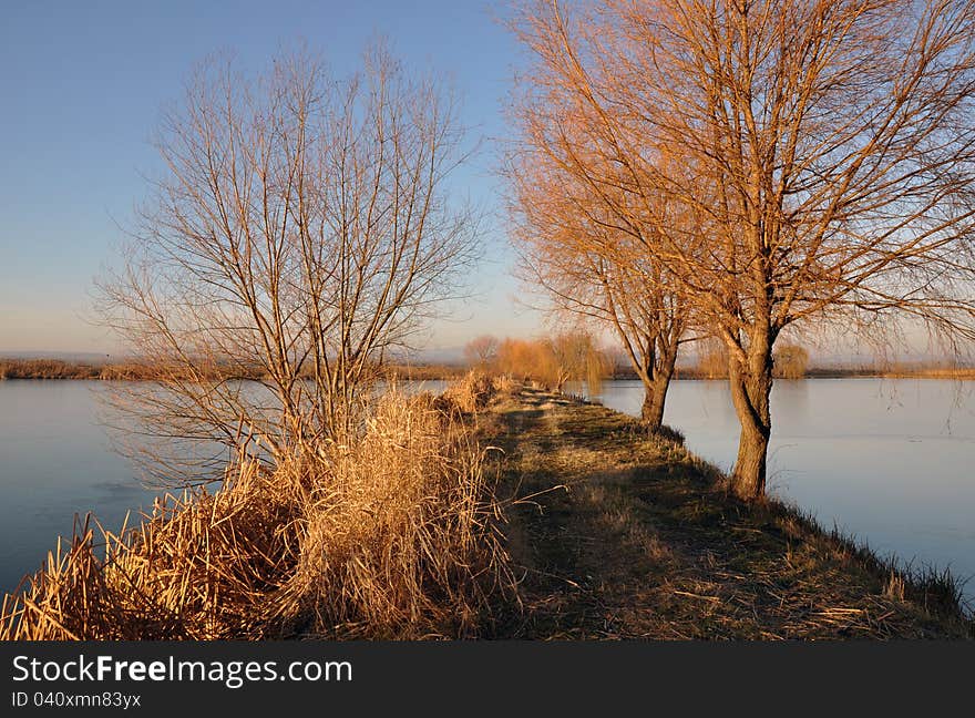 Still lake in evening autumn time. Still lake in evening autumn time